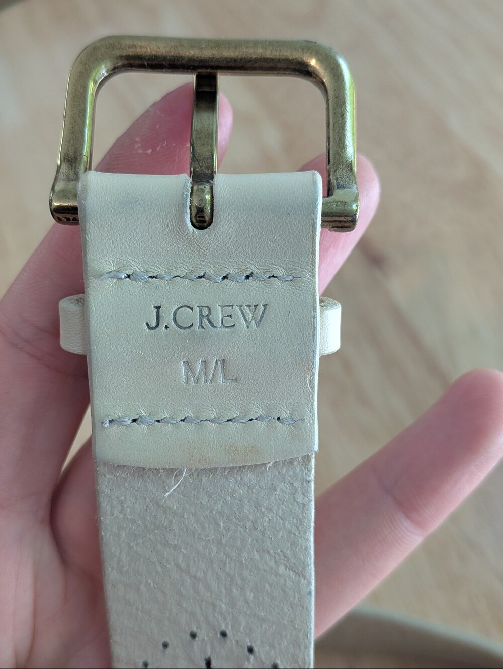 J.Crew Perforated Leather Belt Size M/L Cream Neutral Classic - Picture 3 of 4